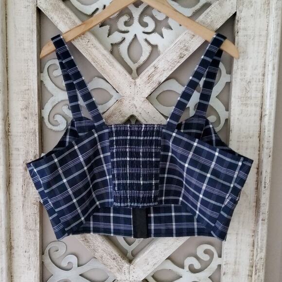 BP Nordstrom Women's Plus Size Hook & Eye Corset Crop Top in Plaid - Picture 5 of 7